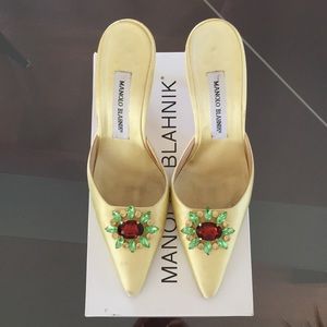 Manolo Blahnik jeweled satin sandals shoes